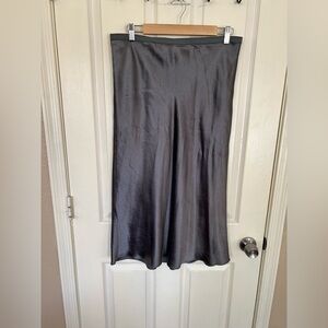 Vince Gray Satin Slip Midi Skirt 100% Acetate Size L